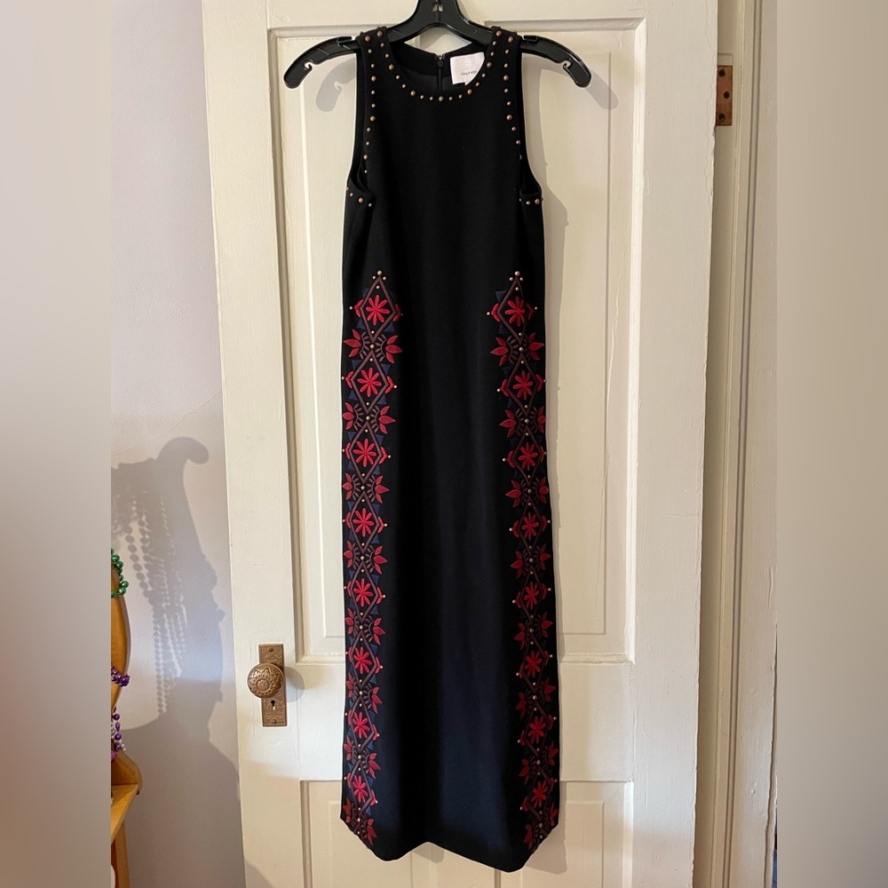 ***Sale*** Cinq A Sept Fancy Long Dress With Embroidery and Brass Beads Sz 0